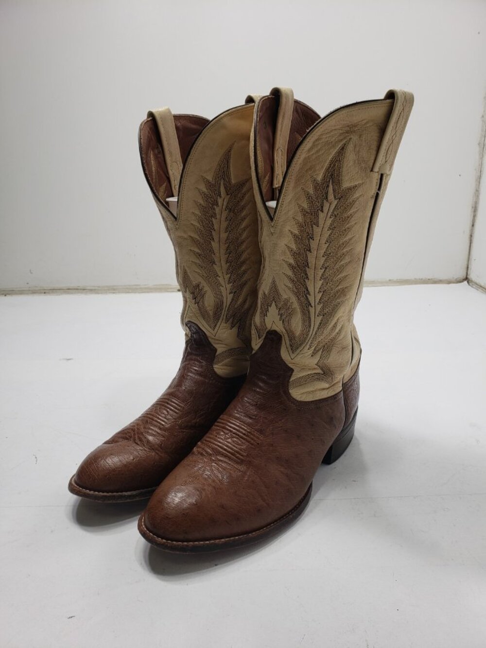 Tony Lama CT929 Mens 9.5 D Brown Tan Leather Western Cowboy Boots Vintage